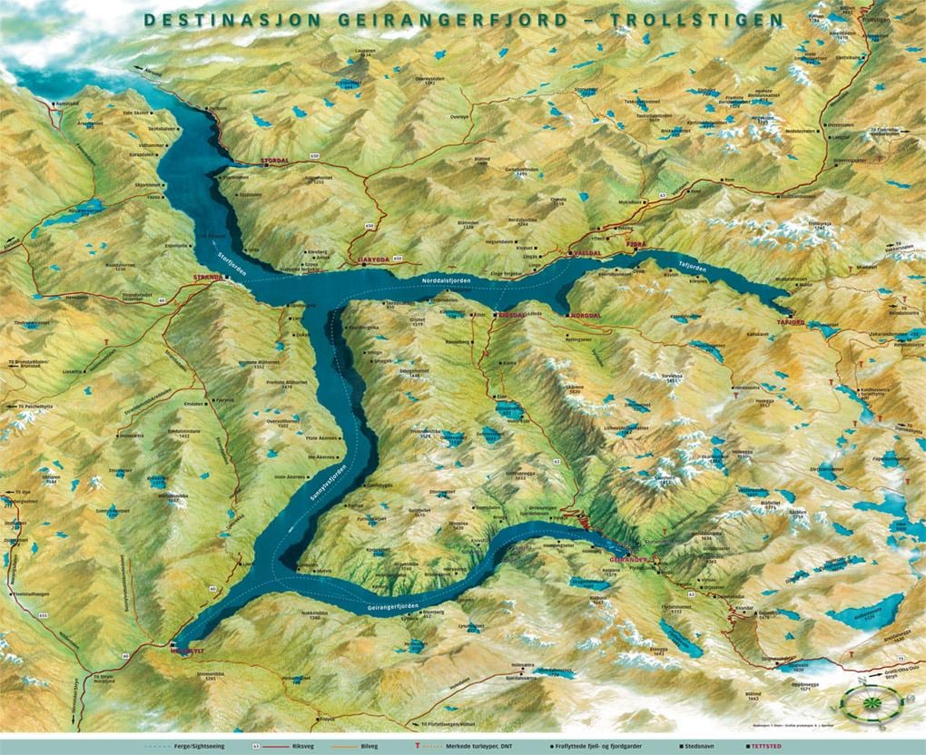 zemljevid geiranger Norveška