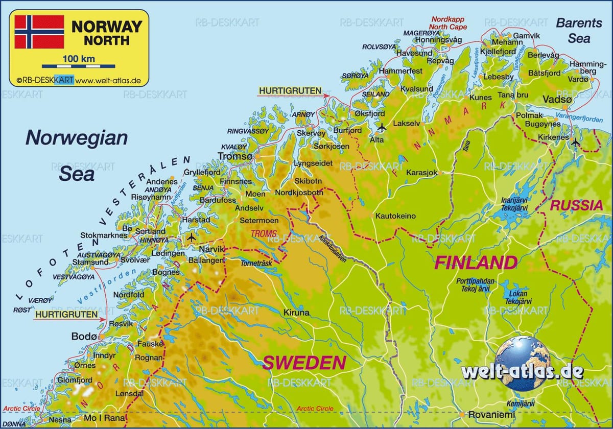 Zemljevid kirkenes Norveška