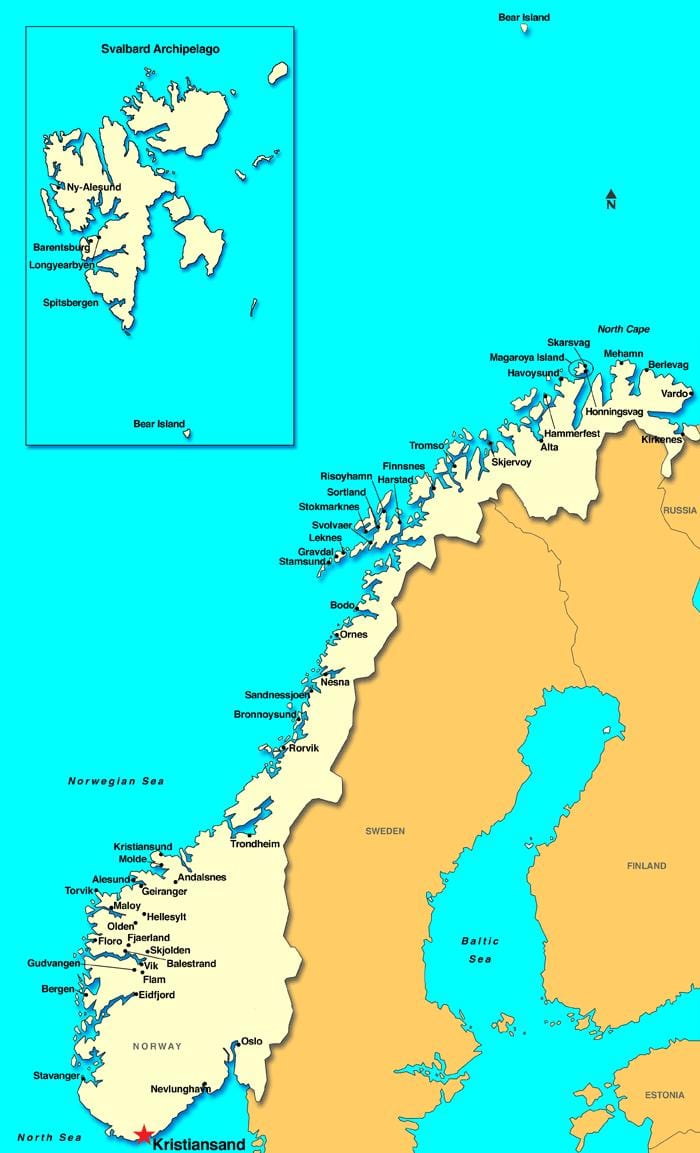 Zemljevid kristiansand Norveška