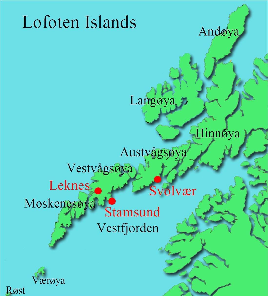 lofoti otoki, Norveška zemljevid