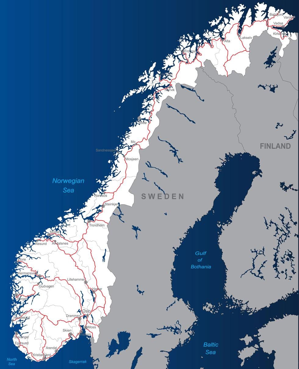 cestninske ceste Norveška zemljevid
