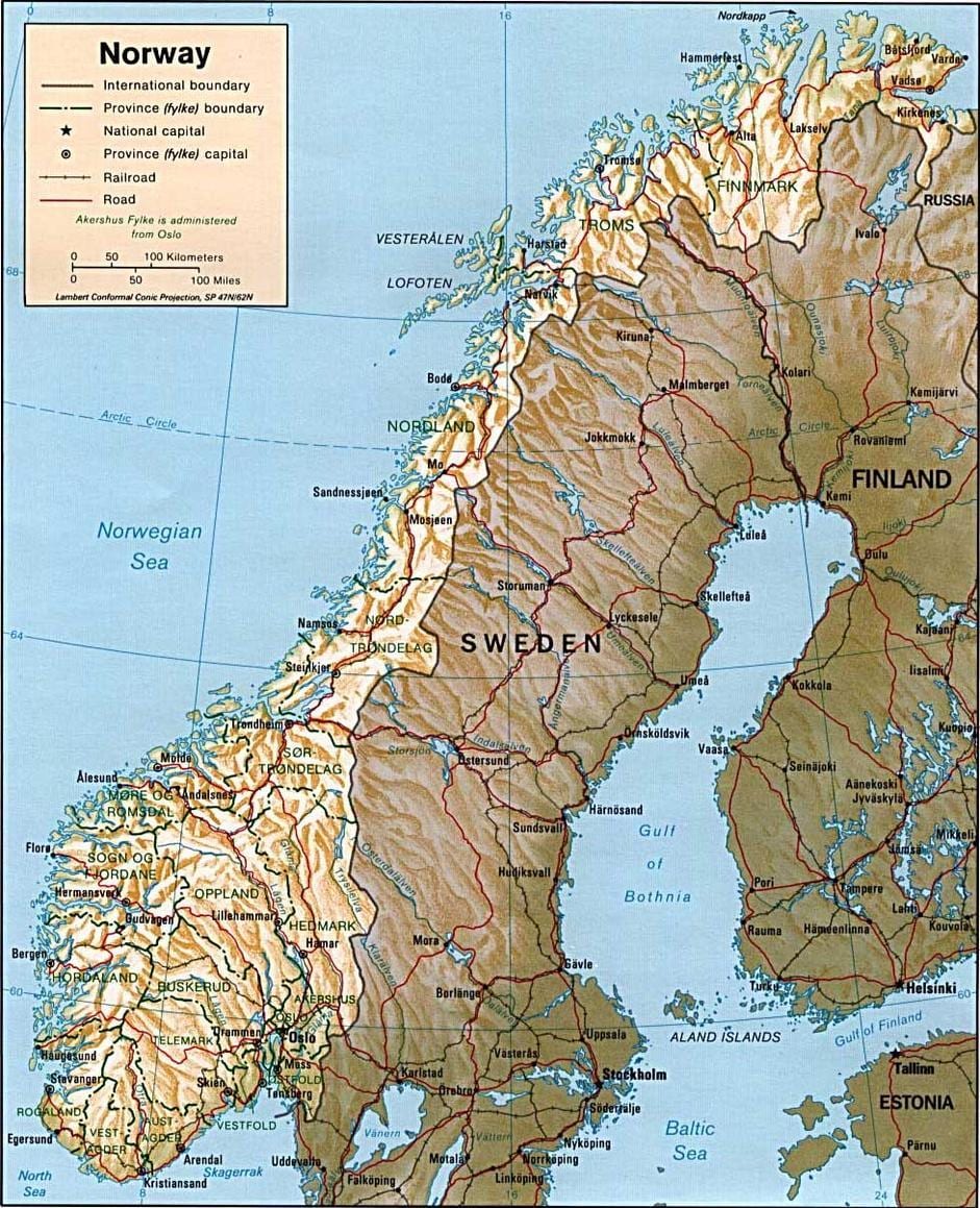 Zemljevid Norveška gora