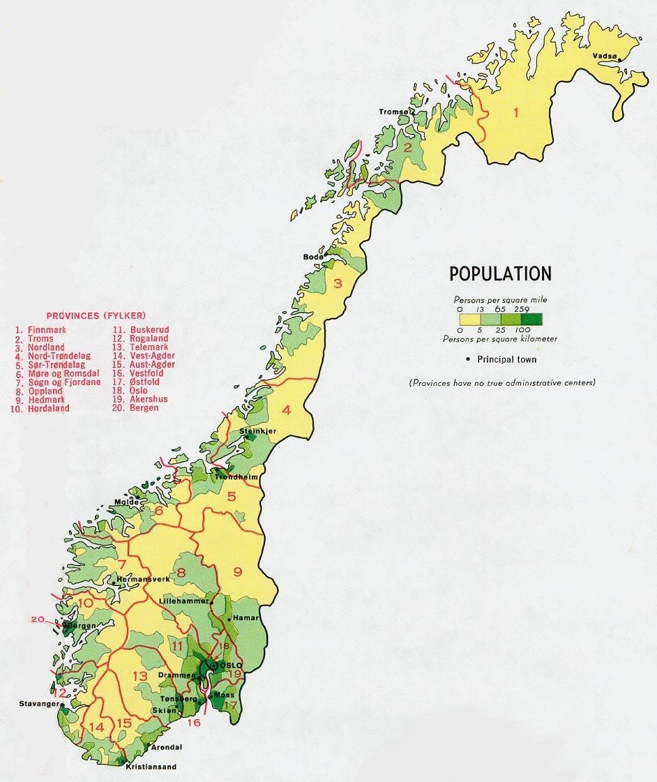 Norveška prebivalstva zemljevid