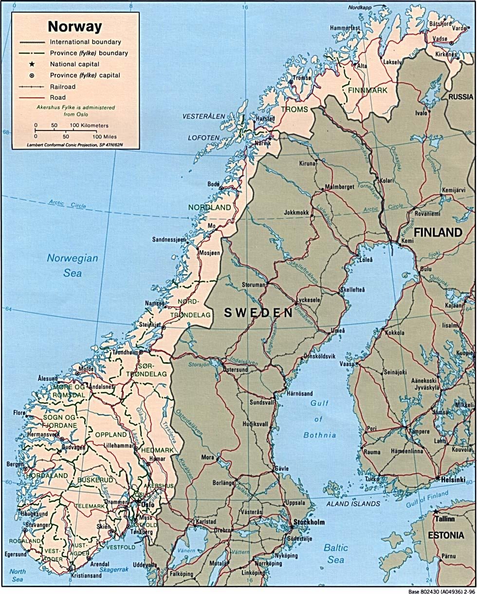 Zemljevid Norveška latitude