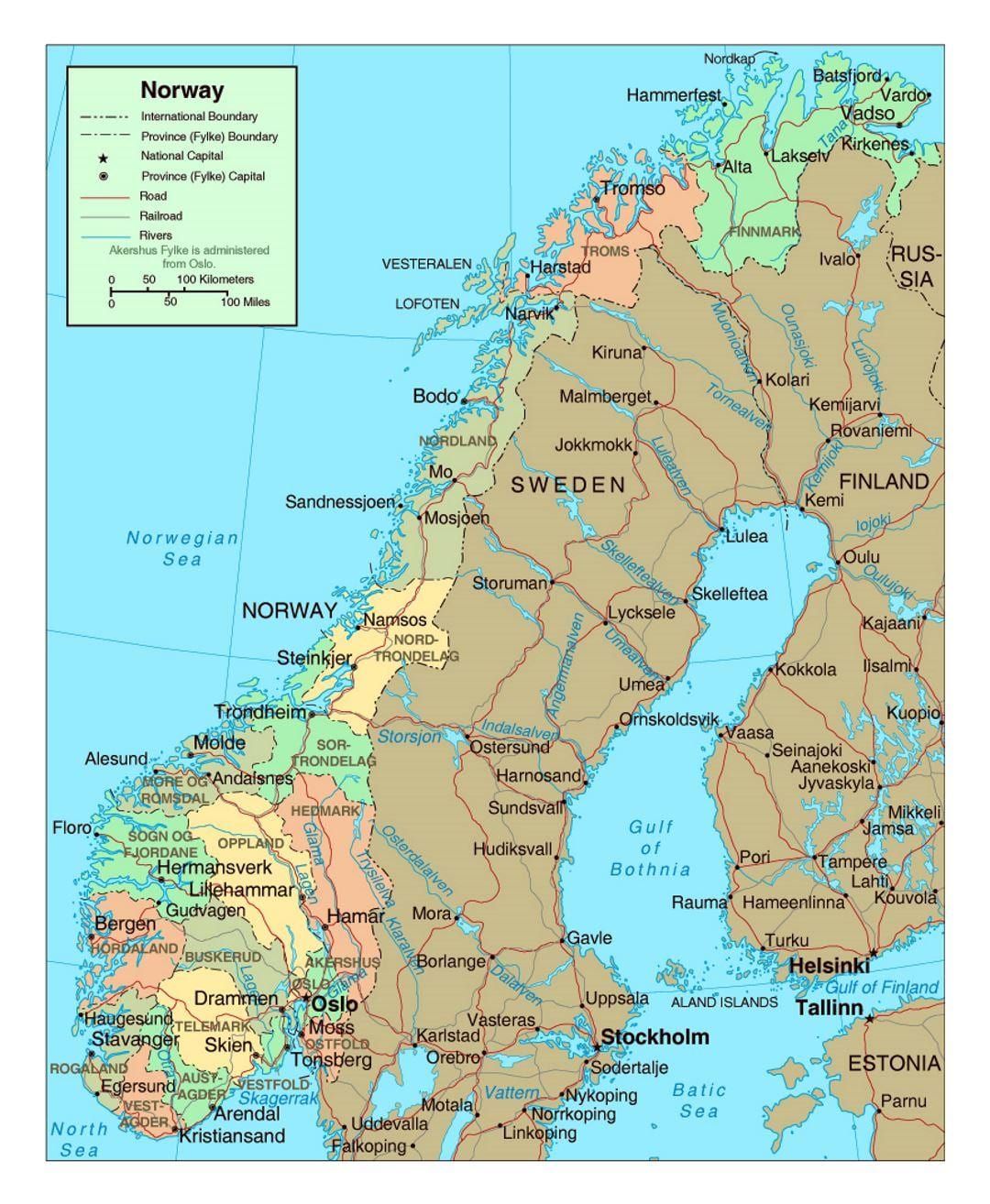 zemljevid Norveška z mest