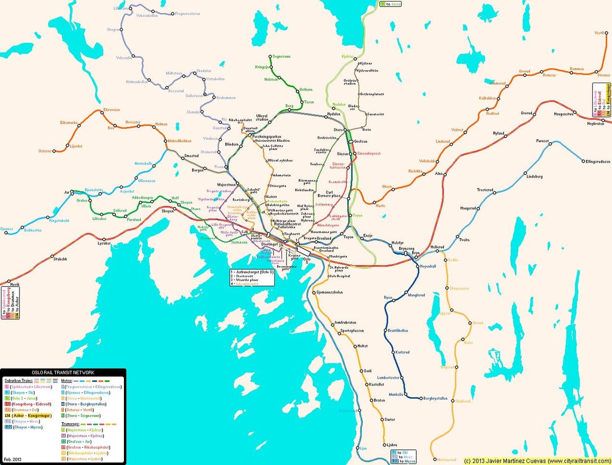 Zemljevid Norveška metro