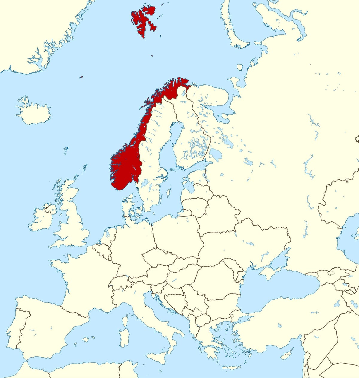 Norveška na zemljevid evrope