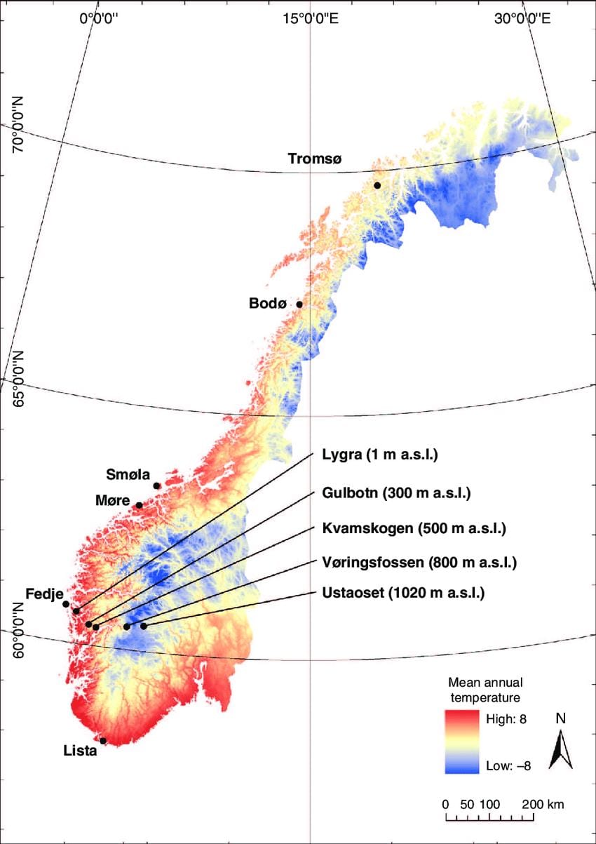 Norveška temperatura zemljevid