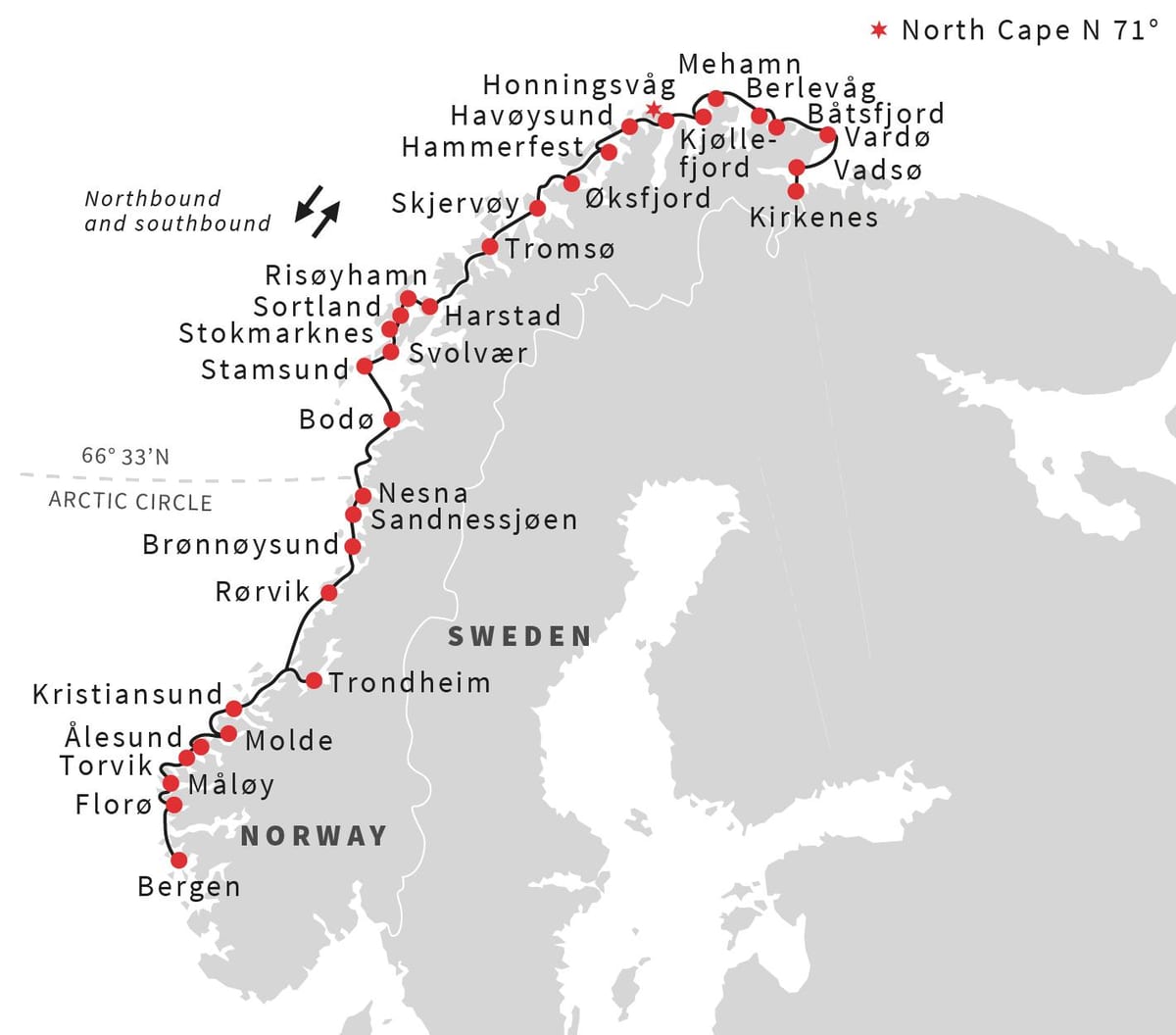 Zemljevid Norveška trajekt