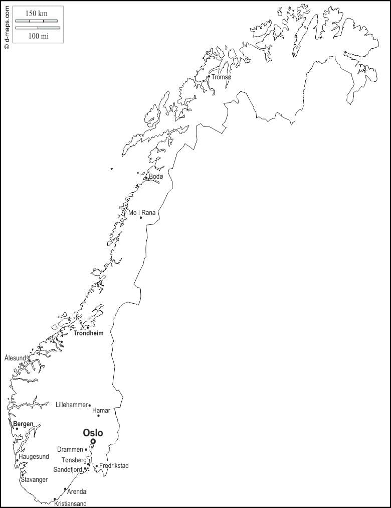 Zemljevid Norveška oris