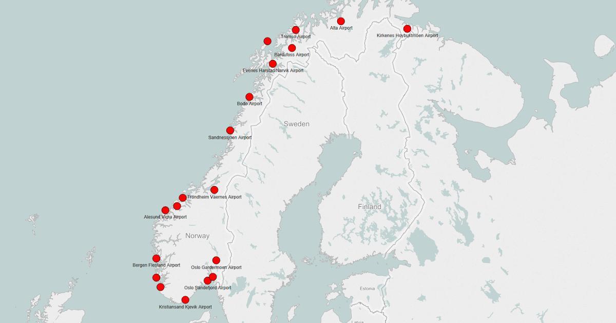 Zemljevid letališča na Norveškem
