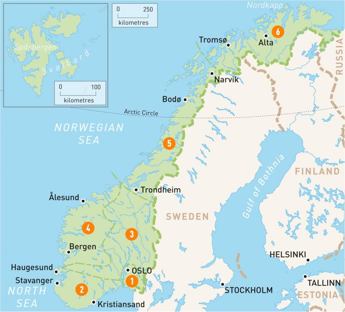 Norveška regije map - Zemljevid Norveška regije (Severne Evrope - Evrope)
