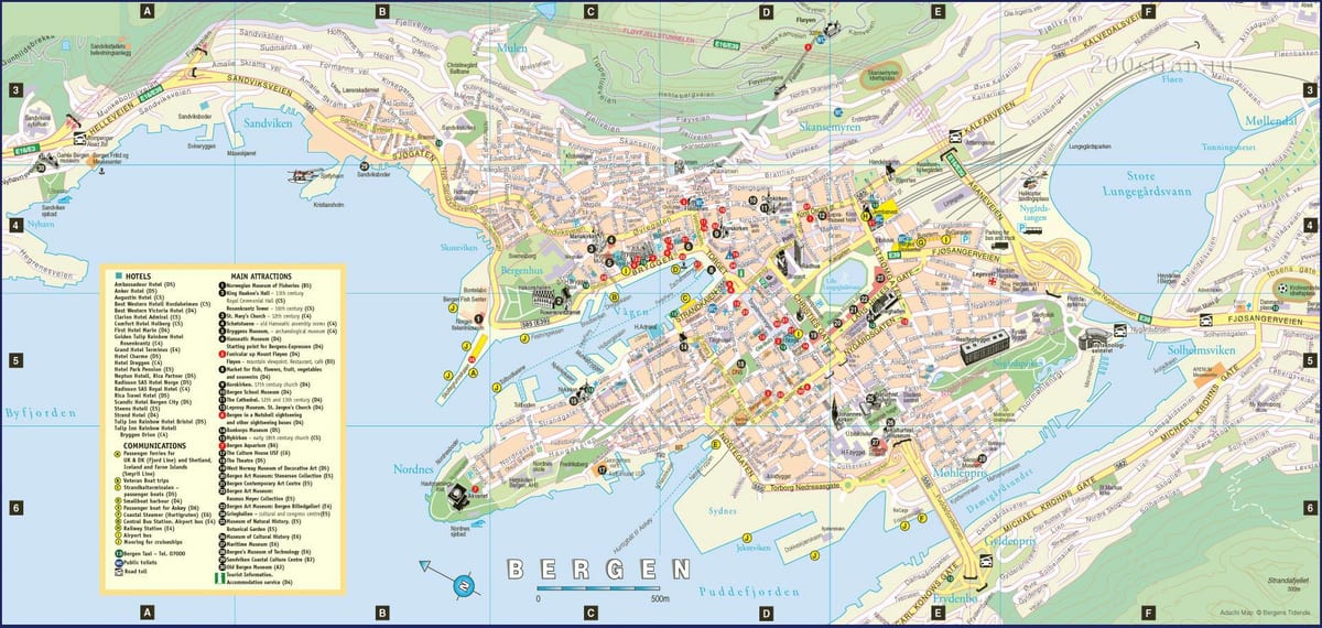 ulica zemljevid bergnu na Norveškem