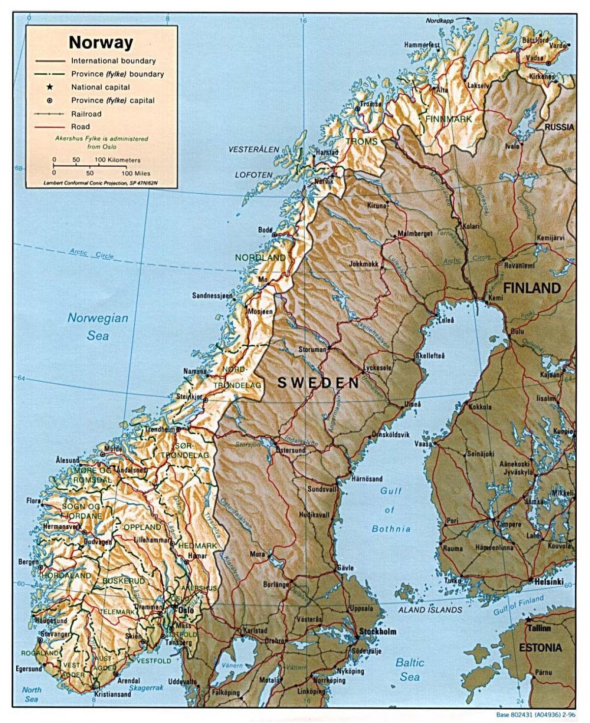podroben zemljevid Norveško z mesta