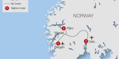 Zemljevid flam železniške Norveška