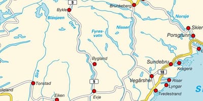 Zemljevid južna Norveška