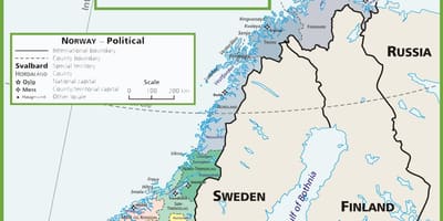 Zemljevid politične Norveška 