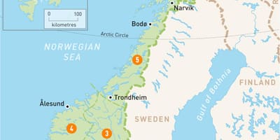 Zemljevid Norveška regije