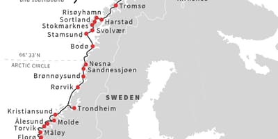 Zemljevid Norveška trajekt