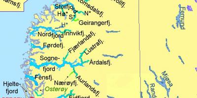 Zemljevid Norveška prikazuje fjordov