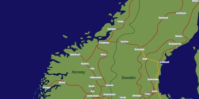 Zemljevid Norveška vlakovnih poti