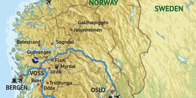 Zemljevid zahodne Norveška